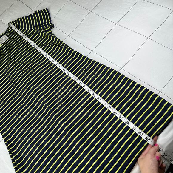Sail to Sable Dress Womens Medium Navy Blue Lime Striped Short Sleeve Casual - Picture 8 of 8